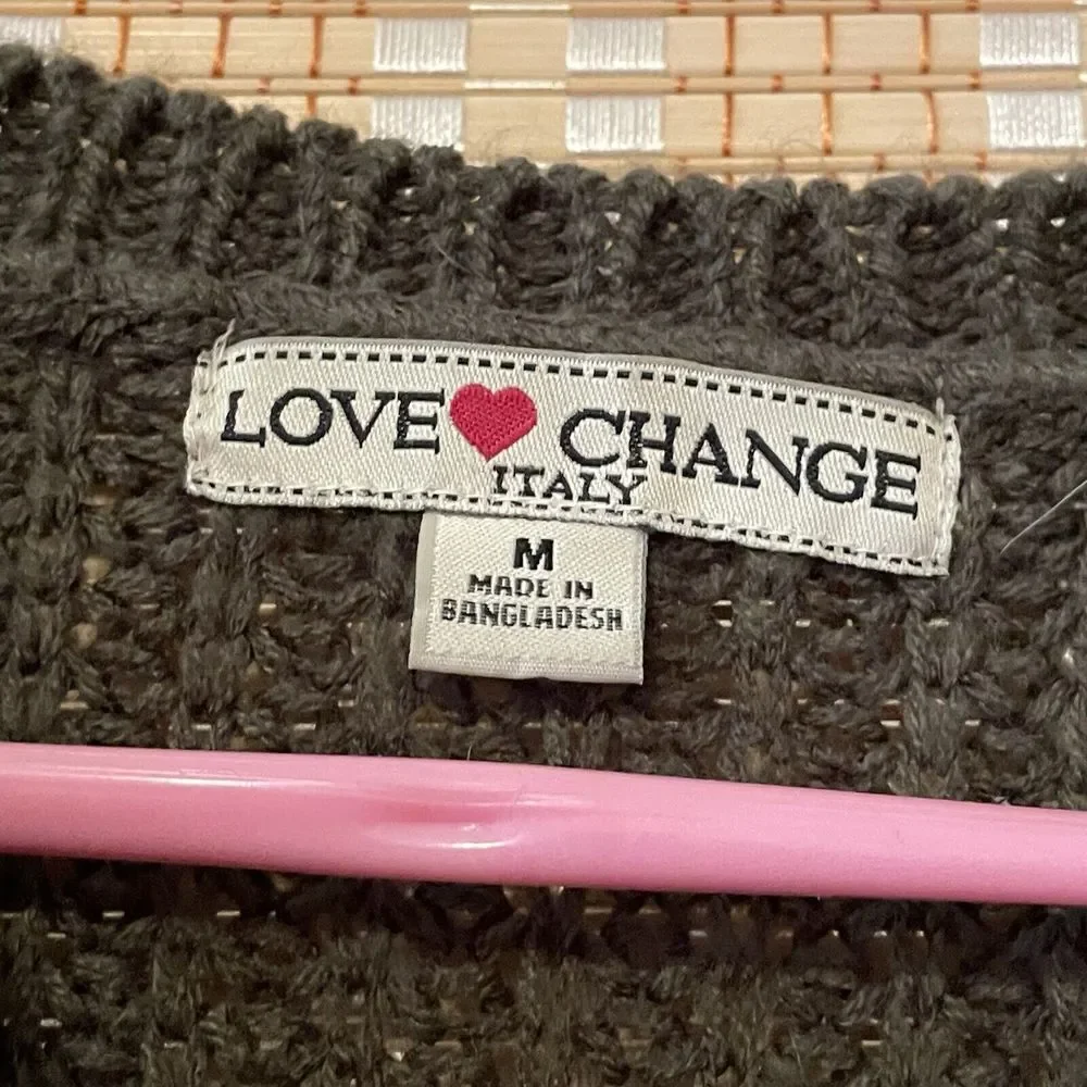 Love Change Italy Womens 14 Cable Knit Gray Sweater  Zipper Slit Ribbed‎ Hi Low